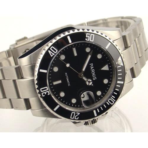 Parnis 40mm Black dial Ceramic Bezel sapphire glass Automatic mens watch E999