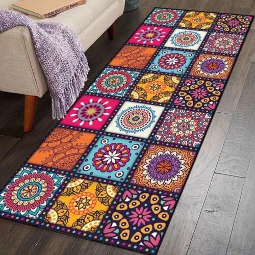 Non-slip Bohemian Style Floral Pattern Rug Floor Mat Living Room Balcony Bathroom Kitchen Bedroom Carpet