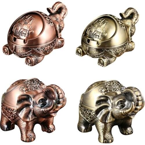 SHGO HOT-Creative Ashtray Elephant Shaped Metal Seal Ashtray with Lid Anti-Fall Windproof Personality Home Decor Ornaments