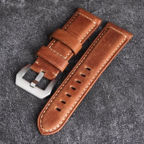 Handmade Leather Watchband 20 22 24 26MM Suitable For PAM111 441 Brown Yellow Soft Bracelet, Super Soft Top Layer Cowhide