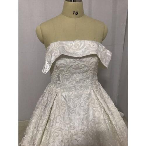Luxury Boat Neck Off the Shoulder Short Sleeve Appliqued Beaded Pearls Pleated A Line Wedding Dresses