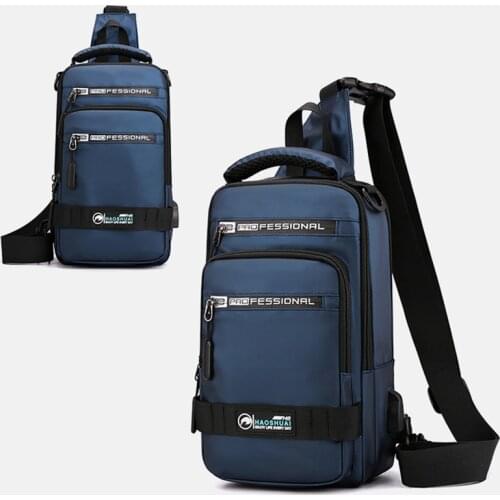 Men Nylon Rucksack Daypack Messenger Bag with USB Charging Port Male Fashion Knapsack Backpack Cross body Sling Chest Pack Bag