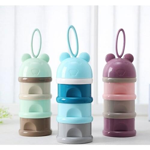 Layered Design Childrens Bear Three-layer Milk Powder Multi-function Portable Baby Food Supplement Feeding Tableware Snack Box
