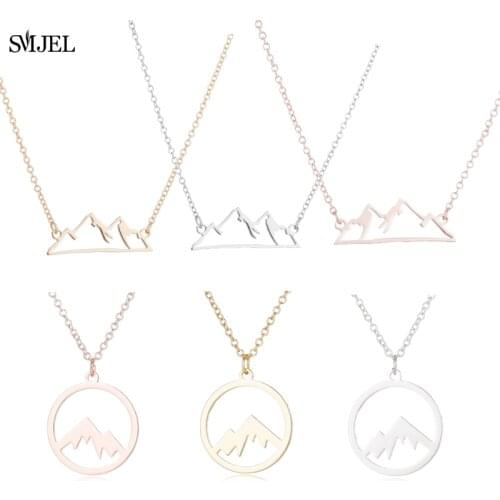 SMJEL Round Charm Mountain Necklace Men Women Choker Outdoor Travel Jewelry Climbing Minimalist punk Mountain Pendant Necklace