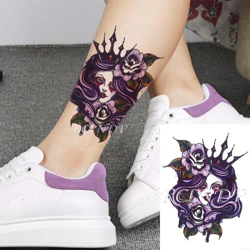Waterproof Temporary Tattoo Sticker Rose Sexy Girl with Crown Flower Fake Tatto Flash Tatoo Hand Arm Foot Art for Men Women