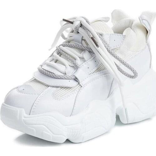 2012 Spring Women Chunky Sneakers Platform Fashion Autumn Breathable Comfort Running Casual Shoes White Plus Size 33-39