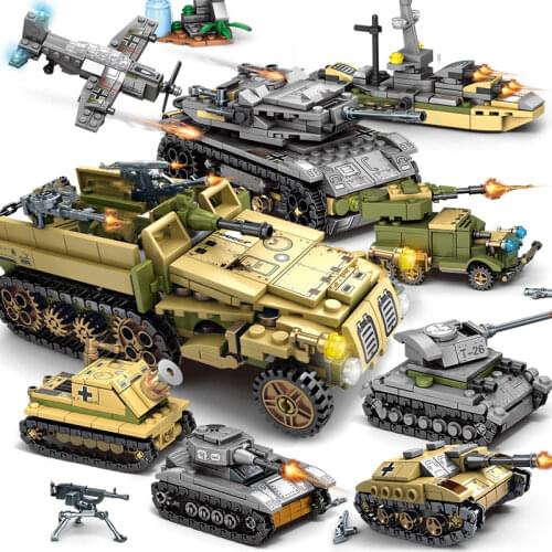1061pcs Military Tank Helicopter Ww2 Series Soldier Building Blocks Model Weapon Accessories DIY Kit Educational Toys For Boys