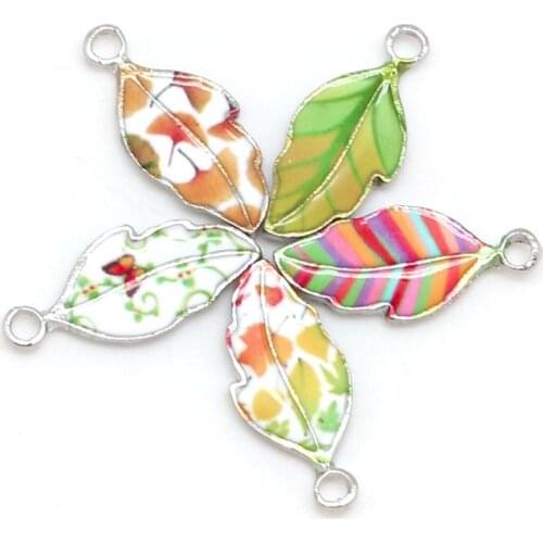 10x22mm 10pcs Zinc Alloy Enamel Bracelet Necklace Leaves Charms Pendant For Jewelry Making Finding Women Men Hole 1.5mm 2mm