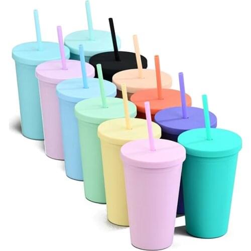 16OZ colorful matt finish resusable Skinny Tumblers with straw double wall water bottle with straw