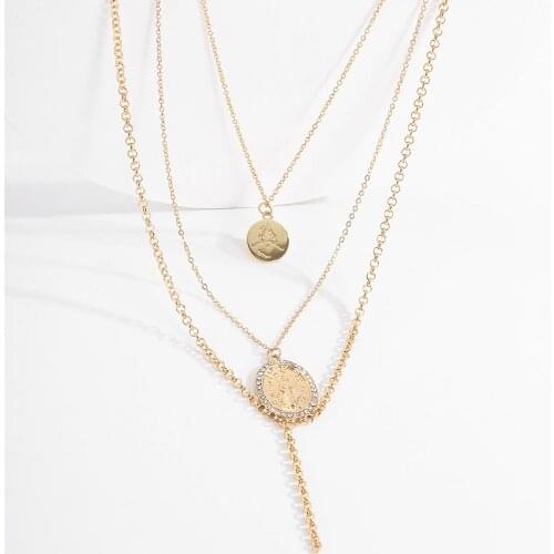 2020 Crystal Round Virgin Mary Pendant Necklaces For Women Multilevel Gold Silver Color Fashion Chain Female Necklace Jewelry