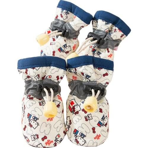 Hello kitty 4pcs/set Waterproof Winter Pet Dog Shoes Anti-slip Rain Footwear Thick Warm For Small Cats Puppy Dogs Socks Booties