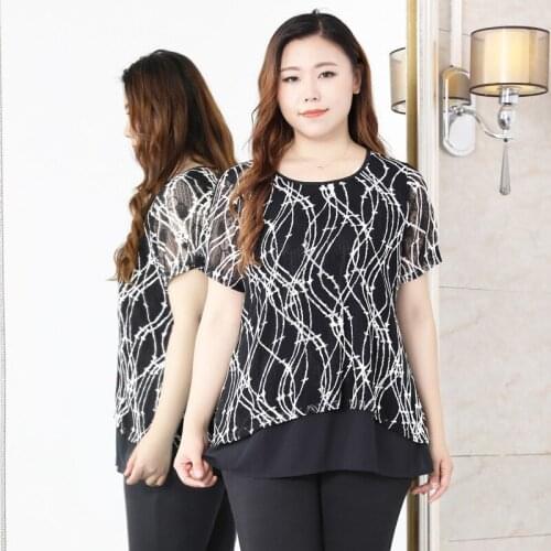 4xl To10xl Plus Size Blouses Hollow Out Striped Shirts Woman Tops Short Sleeve Casual Plus Size Blouse for Women Blusas Mujer