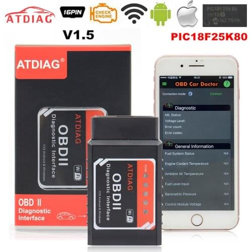 ATDIAG Firmware V1.5 PIC18F25K80 Chip ELM327 WIFI Wireless For Android/iOS ELM 327 1.5 Supports All OBD2 Protocols Best Quality