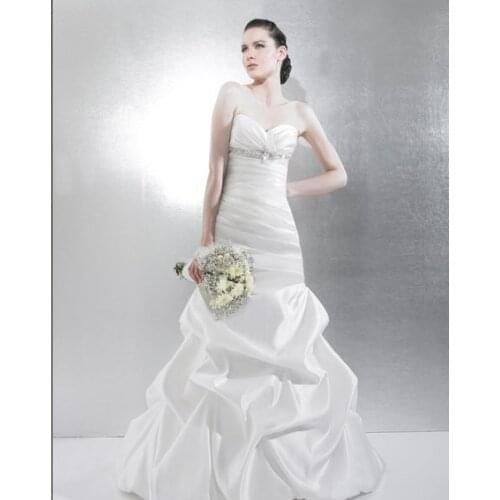 Satin mermaid ドレス Sweetheart custom drop waist train crystals gems rhinestone glass seed beads Bespoke Wedding Dresses