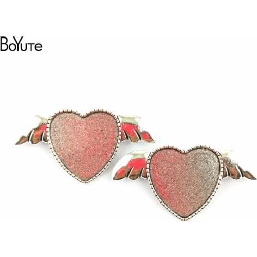 BoYuTe (20 Pieces/Lot) 25MM Antique Silver Heart Wing Zinc Alloy Brooch Base Cabochon Base Diy Jewelry Accessories Findings