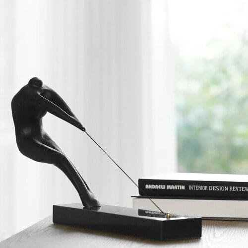 Postmodern Black Metal Character Sports Fitness Drawstring Statue Decoration Creative Office Home Living Room Desk Art Ornaments
