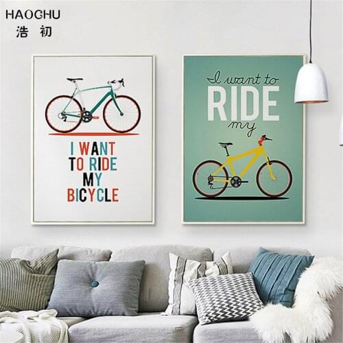 HAOCHU NORDIC CARTOON Modern BIKE BICYCLE Murals WALL ART Canvas Painting Wall Painting poster decorations for home OFFICE CAFE