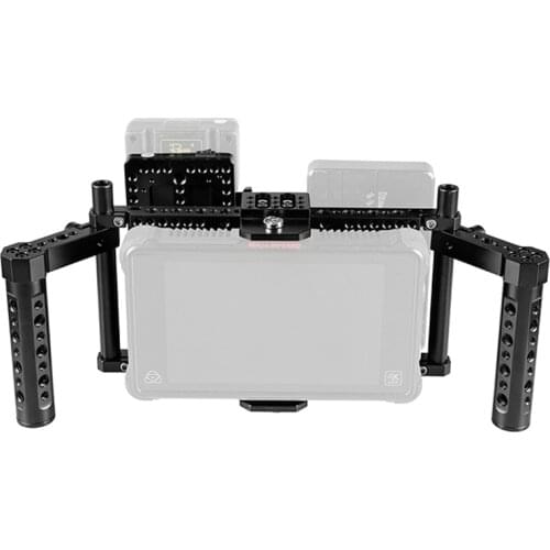 CAMVATE C2154 5-7 inch Adjustable Camera Monitor Cage Rig With Dual Handle Power Supply Splitter for Wireless transmission