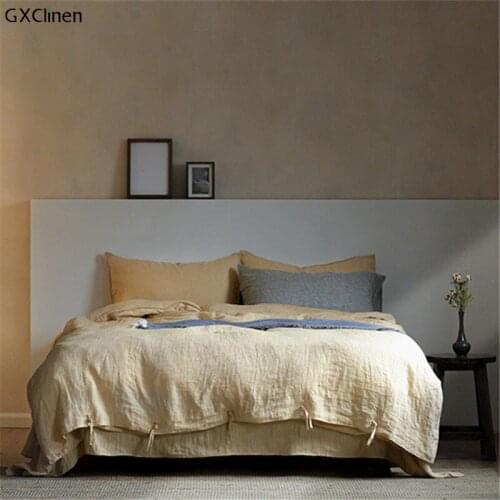 4pcs Yarn Dyed Strip 100% Pure Linen Bedding Sets Waterwash Linen Pillowcase Duvet Cover Linen Sheets Free Shipping