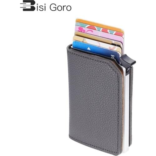 BISI GORO Slim Small Male Leather Wallet Mini Pocket Money Bag Women Walet Valet Rfid Wallet Card Holder Coin Purse Mens Wallet