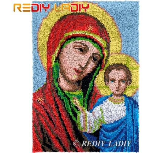 Latch Hook Rug Mother of God Icon Wall Tapestry Kits DIY Carpet Rug Chunky Yarn Cushion Arts & Crafts Crochet Floor Mat 61*88cm