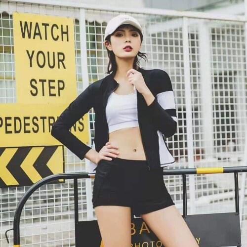 Three Piece Long Sleeve Swimsuit Women Two Pieces For Teens Solid Color Sexy Vest Sports Shorts Female Swim Wear