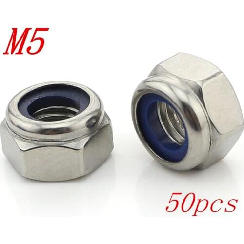 Metric M5 304 Stainless Steel Hex Head Nylon Insert Lock Jam Stop Nuts 50pcs/Lot Free Shipping