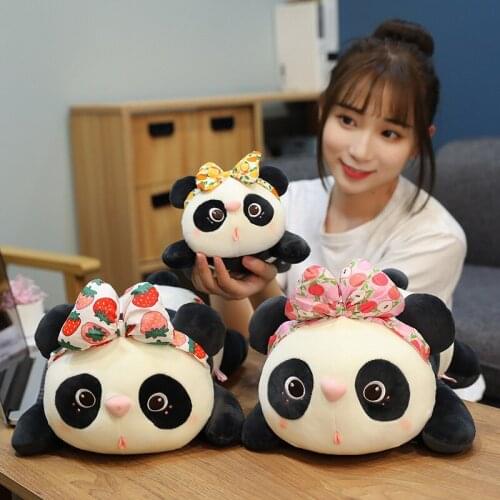 28-65cm Lovely Bowknot Panda Plush Toys Cartoon Animal Soft Stuffed Pillow Cute Peach Orange Pattern For Girl Baby Birthday Gift