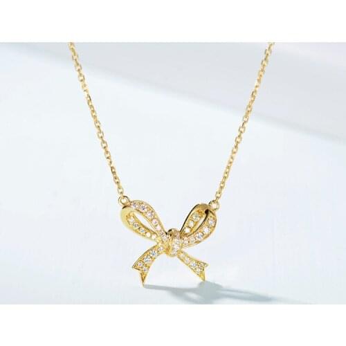 Fashion Diamond Bow Pendant Ladies Bow Clavicle Chain Wild Party Jewelry Ladies 925 Silver Sweater Chain Luxury Jewelry