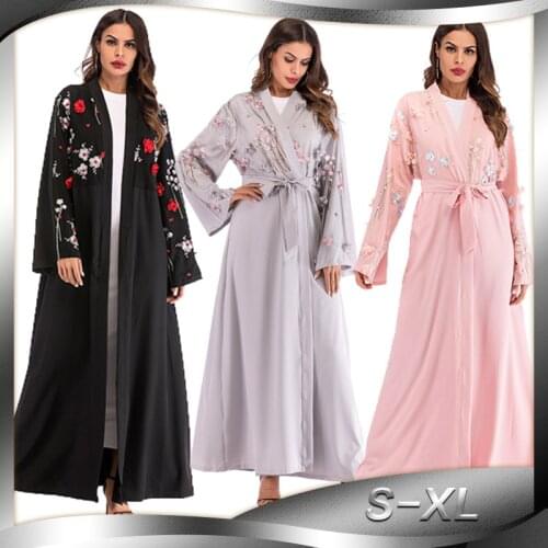 Muslim Dress Women Three-dimensional Flower Mesh Loose Lace Cardigan Rob Muslim Fashion Abaya Dubai Abaya Turkey