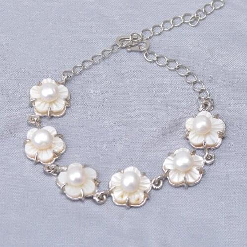 Shell Flower Shape Genuine Natural Freshwater Pearl Bracelet Hot Cheap Bangle Fashion Jewelry Nice Party Gift Present, 10pcs/lot