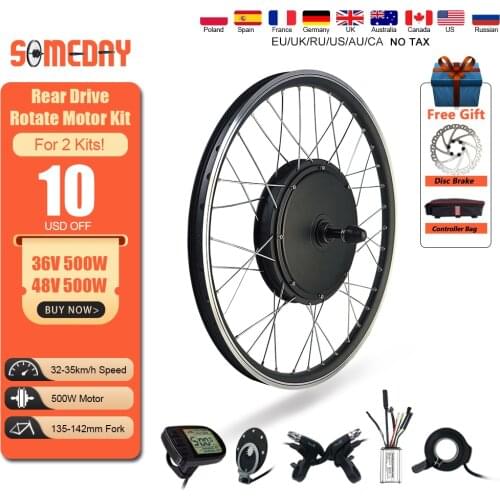 SOMEDAY Ebike 36V 48V 500W Rear Rotate Brushless Gearless Hub Motor 16-29 Inch 700C Wheel For Electric Bicycle Conversion Kit