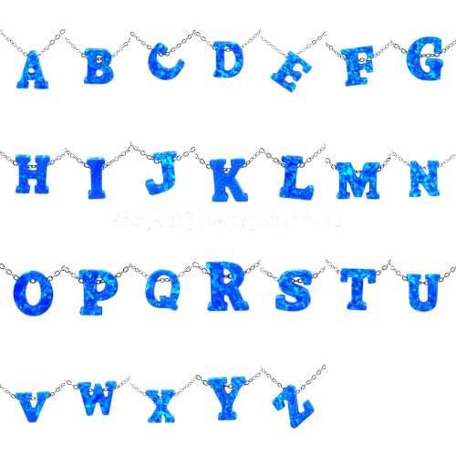 925 Silver Alphabet Letter Article Words A - Z Opal Pendant Necklace Wholesale
