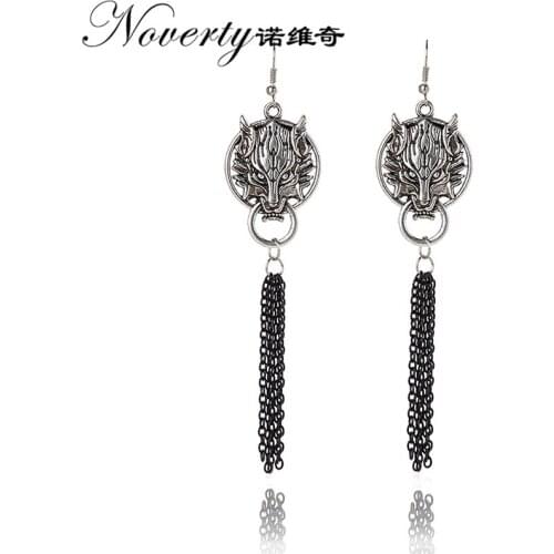 Punk Wolf Pendants Tassels Dangle Earrings Womens Fashion Jewelry Gifts Date And Party ZMEH015