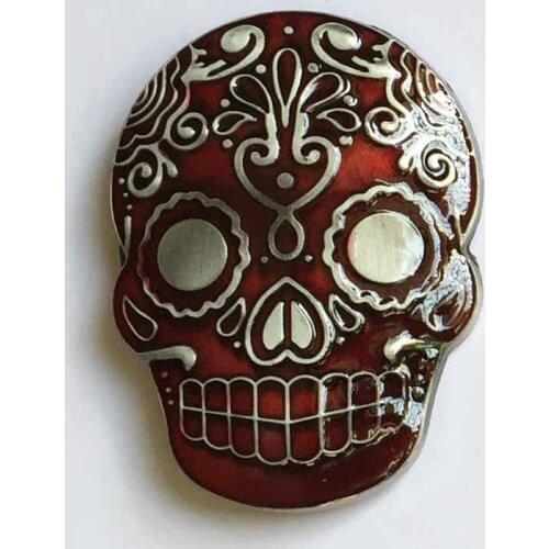 Clear Red Mexican Katrina Skull Belt Buckle