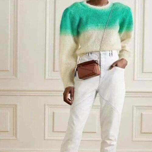 2021 Autumn New Fashion Classic Brand Luxury Round Neck Long Sleeve Women Mohair Color Changing Pullover Knitting Sweater I1