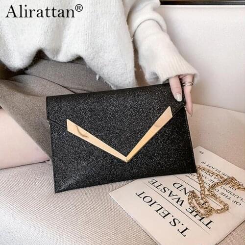 Luxury Sequined PU Leather Envelope Bag Clutch Bags For Women 2021 New Fashion Brand Ladies Metal Chain Shoulder Messenger Bag