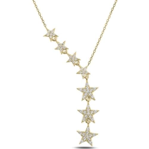 Silver 925 Sterling Shooting Stars Zircon Cubic Zirconia Dangle Necklace