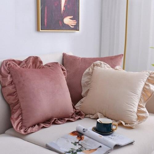 Nordic sofa ins girl pillow solid color fish scale jacquard lotus leaf lace home bedside cushion cover