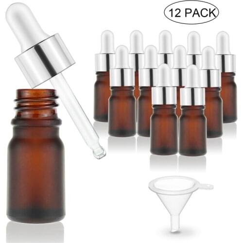 5ml Glass Dropper Bottles Amber Frosted Essential Oil Bottles With Glass Pipettes Travel Bottle - pack of 12