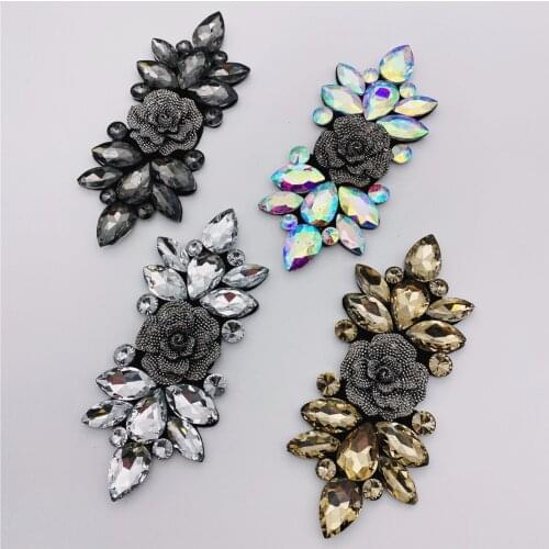 Rhinestone Applique Patches sew on For Wedding Gown Bridal Evening Wear clothing Diamond Design Patch