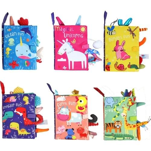 Animal Tail Dinosaur Baby Cloth Book Learning Educational Kids Cloth Books Cute Infant Baby Fabric Book Ratteles Toy