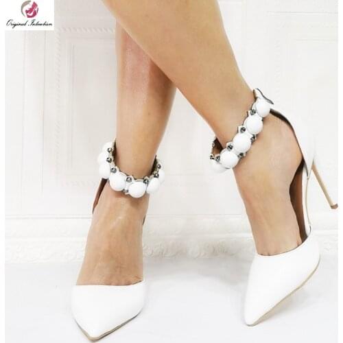 Summer Women Pumps Ankle String Bead Thin High Heels Sandals 2020 New White Fashion T Strap Hollow Single Shoes Woman Work Shoes