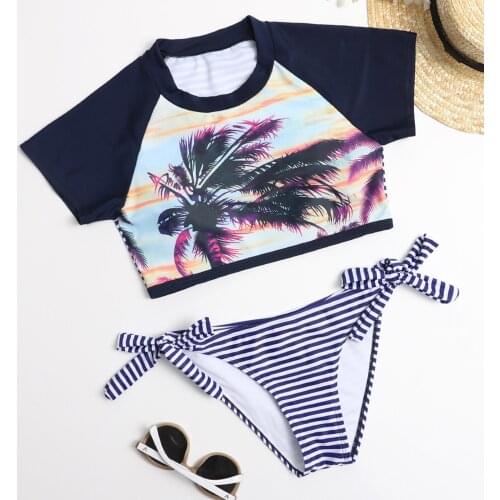 Bathing Suit Women Bikini Push-up Padded Short Sleeve Sport Swimwear Bikini Set Tree Print Swimsuit Beachwear Bikini Brazilian