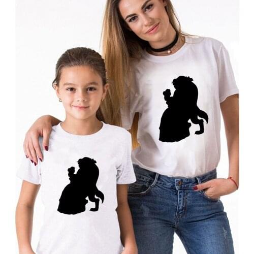 Belle Princess Beauty and the Beast Harajuku Aesthetic Funny Cartoon Famliy Look Vintage Ullzang Children T-shirt Top Tees