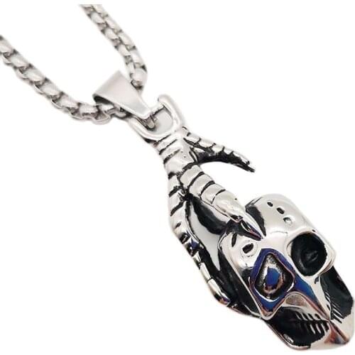 2019 new Fine polished 316L stainless steel eagle claw skull pendant necklace men hip hop halloween necklace jewelries CARA0402