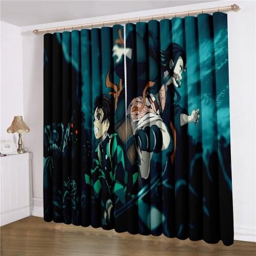 Demon Blade Window Curtain 2 Panels Anime Curtain For Living Room Curtain 3D Print For Kids Adults Home Textile Colorful Curtain