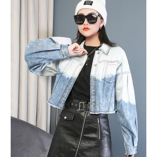 CZJMS Autumn Tie Dye Denim Cropped Jacket Women Casual Loose Jeans Jacket All Match Short Lady Coats Street Wear Korean New 2021