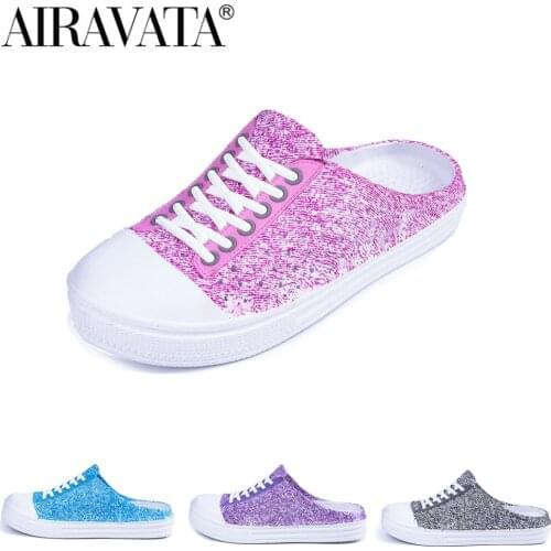 Airavata 2021 New Women Half Slippers Hole Beach Flat Slip-On Sandals Garden Summer Without Heel Canvas Light Casual Shoes