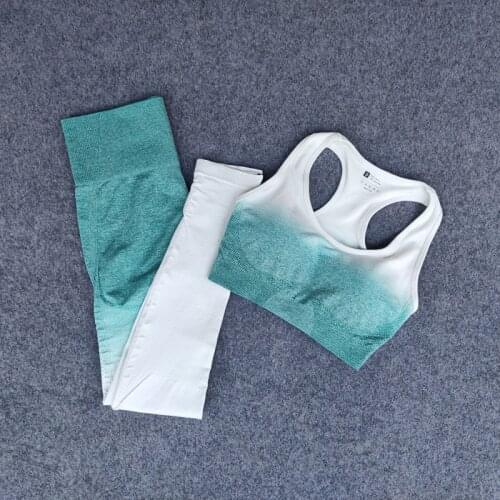 Women Ombre Yoga Set Sport Bra+Seamless Leggings Gym Clothes Workout Sportswear Fitness Sport Suit High Waist Yoga Pants Running